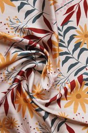 Foulard carré tendance en satiné de couleur jaune, orange, blanc, vert et rouge pour femme