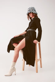 Robe Saphira – Satin Décontracté Col V & Manches Longues