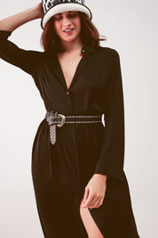 Robe Saphira – Satin Décontracté Col V & Manches Longues