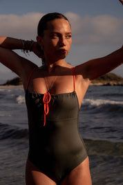 June you to me-One-piece swimsuit-Olive green and orange